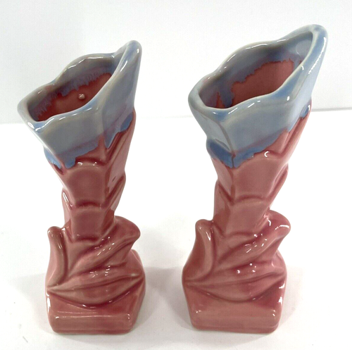 Pair of Vtg SHAWNEE POTTERY Co. PInk and Blue BUD VASE USA 705 5" WW2 Er - Picture 7 of 10