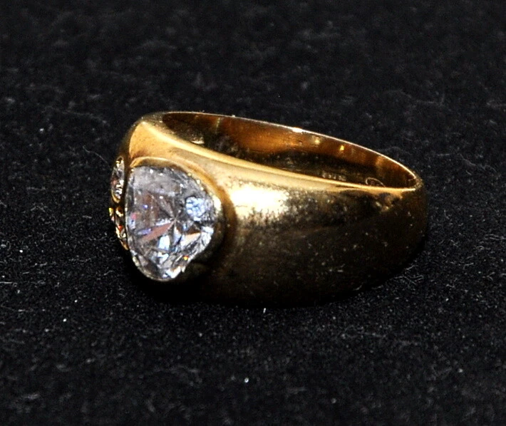 Anello Argento 800 Dorato con cuore Zirconi  18 mm  - Immagine 2 di 4