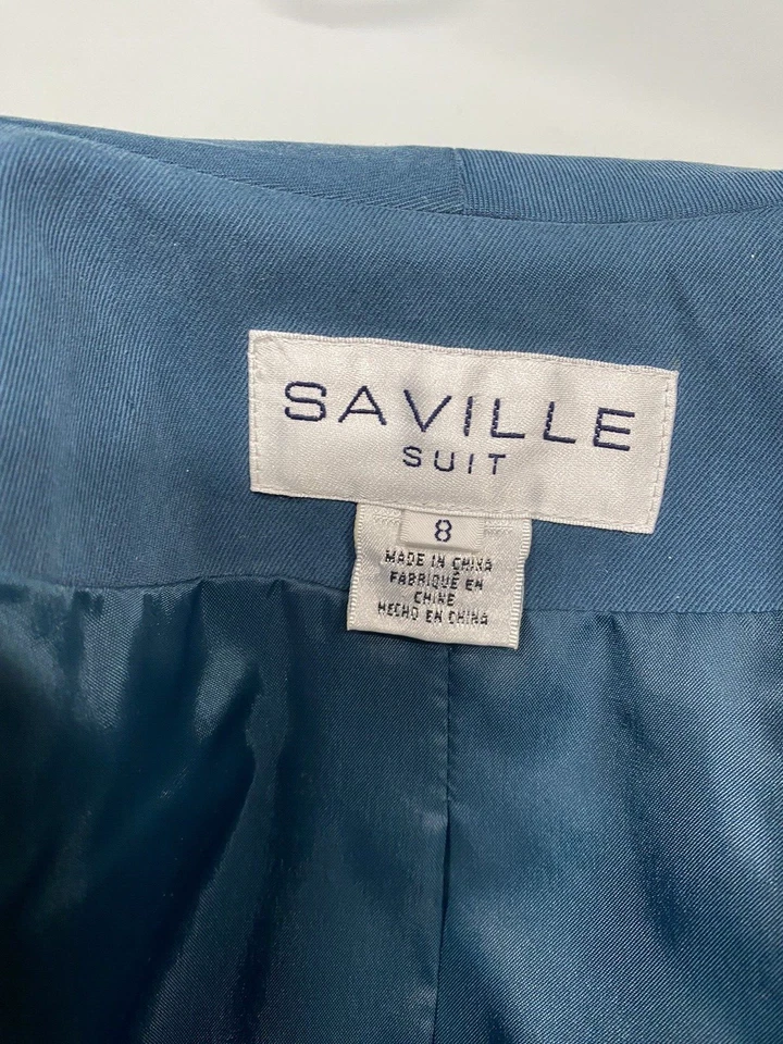 Vintage Women's SILK Skirt Suit SIZE 8 MEDIUM teal blue SAVILLE 90s does 40s - Image 2 of 4