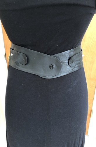 Vtg 80s CHLOE LEE Black Leather Belt Pearls EUC - Imagen 3 de 12