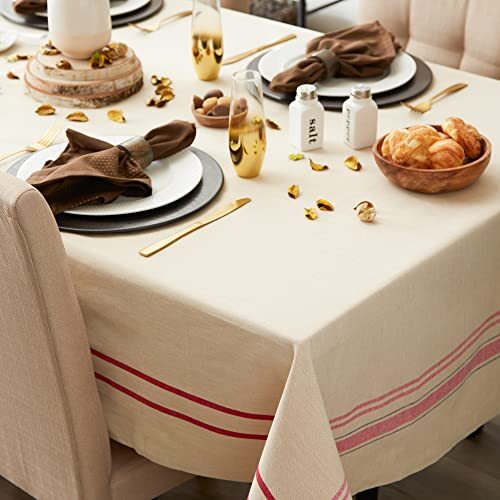 French Stripe Dining Table Collection Farmhouse Style Tablecloth, 60x84 - Picture 7 of 7