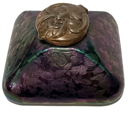 Antikes Loetz Tintenfass Jugendstil irisierendes Kunstglas Anfang 1900 Der Teufel - Bild 3 von 12