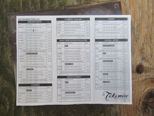 Vintage TAKAMINE GITARREN Farbkatalog 1999 Preisliste KAMAN Musik SELTEN Sehr guter Zustand + - Bild 3 von 5