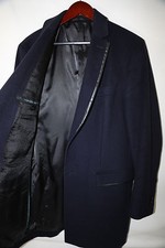  254 Hugo Boss Black Label 'Zavier' Blue Leather Trim Car Coat Size 40 R