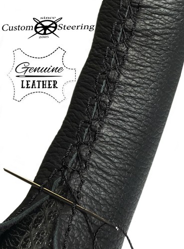 FOR LAND ROVER SERIES 2A 1961-1971 REAL BLACK LEATHER STEERING WHEEL COVER NEW - Picture 3 of 5