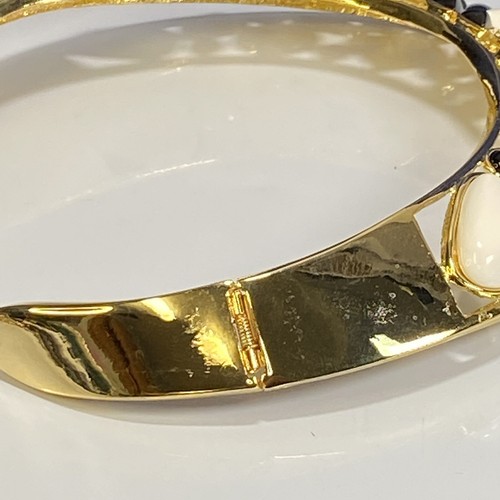 Vtg Signed Vo Goldtone Filigree Cabochon Chunky Hinged Spring Collar Necklace - Picture 19 of 22