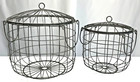 Set of 2 Lidded METAL WIRE BASKETS with Handles Round Metal Storage Baskets