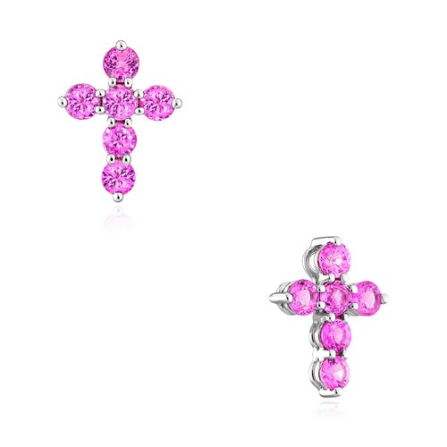 0.90CTW Natural Pink Sapphire Real 14K White Gold Cross Pendant – Made in Italy - Picture 3 of 6