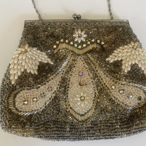 Vintage 1950er Jahre Micro Seed Perle, Juwel Perle Design Abendtasche Tasche