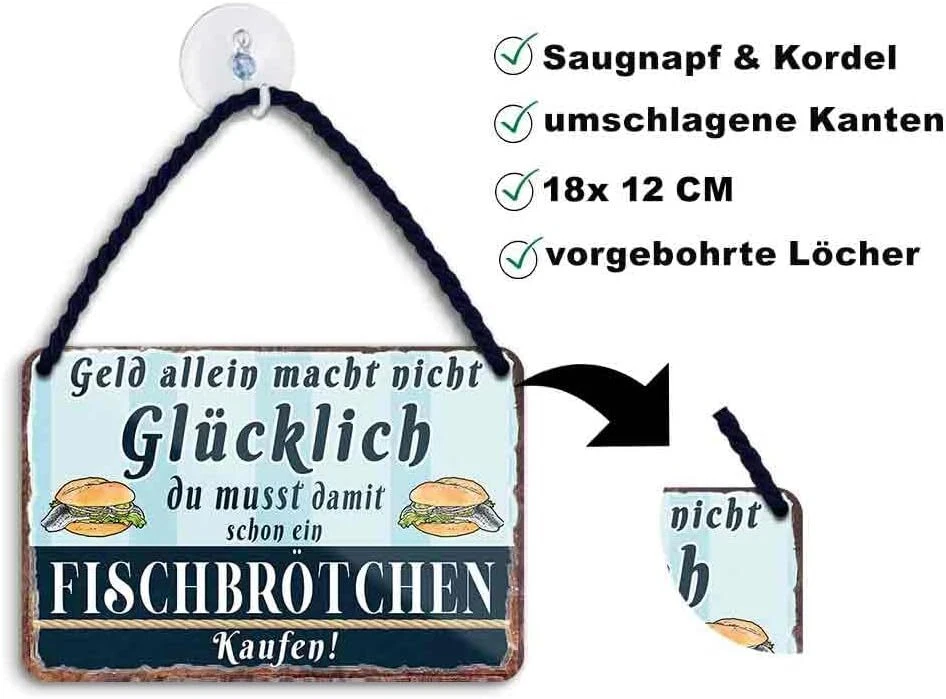 Schilderkreis24 - Blechschild  “Geld allein macht nicht Glücklich..Fischbrötchen - Bild 2 von 4