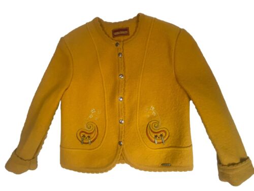 Geiger Classic Mustard Yellow Pure New Wool Jacket Size 40 Embroidered Austria - Picture 3 of 12