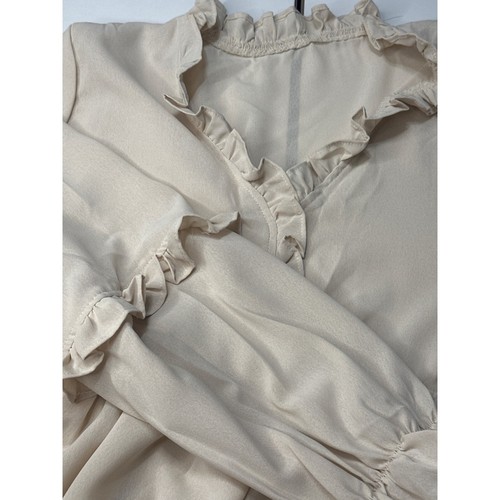 Neu ohne Etikett Elfenbein Langarm Rüschen Bluse XL Markenlos