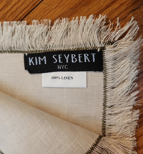 KIM SEYBERT Natural Linen Napkin Placemat Beige Nude Fringe Elegant - Picture 2 of 10