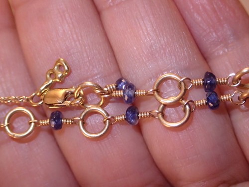 Gorgeous 18k dual tone diamond blue Kyanite pendant tassel necklace 17"-22" - Picture 10 of 10