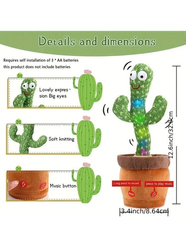 1Pc-Dancing Talking Cactus Toys for Baby Boys and Girls, Singing Mimicking Recor - Picture 4 of 13