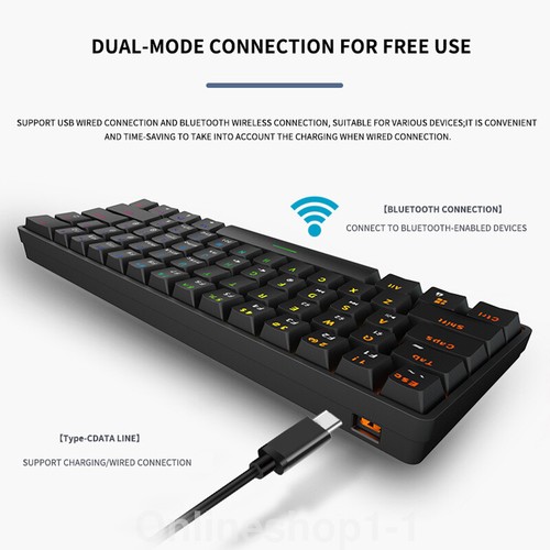 Bluetooth Wireless Keyboard RGB Mechanical 61 Keypad for Mac Ios Android Windows - Picture 11 of 16