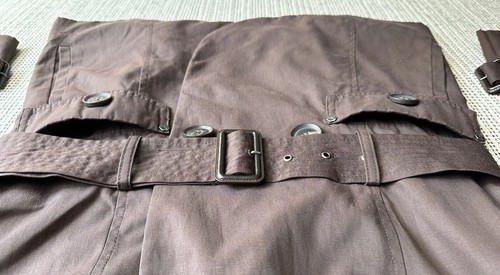 Green With Envy Womens Small Brown Peacoat Trench Coat Ruffled Collar Belted - Picture 7 of 22