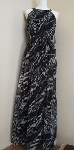 SLNY Größe 8 Damen-Maxikleid schwarz weiß geometrisches Muster ärmellos Taille zum Binden Etui - Bild 1 von 19