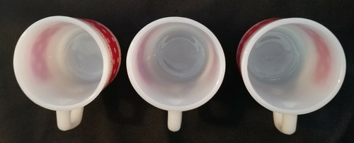 3 Piezas Tazas Apiladoras de Colección Anchor Hocking Fire King Lunares Rojas Encaje Vidrio de Leche - Imagen 5 de 7