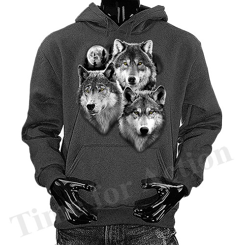 Suéter con capucha gráfico retrato de tres lobos vida silvestre animales salvajes - Imagen 5 de 9