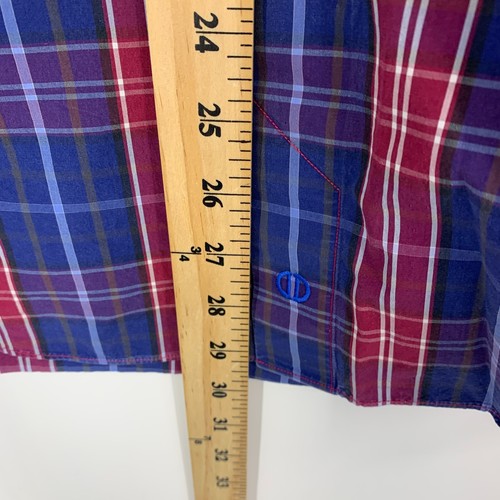 David Donahue Men's Plaid Button Front Shirt Size Medium Red Blue - Picture 10 of 12