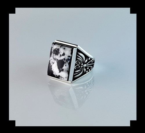 Handgefertigter Sterling und weißer Büffel Herrenring Größe 13 1/4 - Bild 3 von 6
