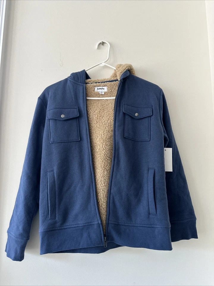 Jaqueta Sonoma Masculina Tamanho M (10-12) Azul Zíper Completo Moletom de Lã Novo com etiquetas $48 - Imagem 2 de 4