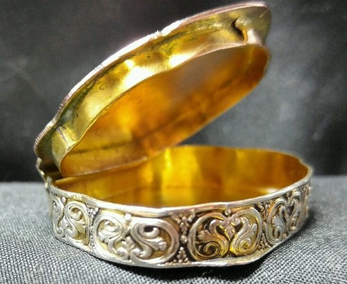 Antique 800 Coin Silver ART NOUVEAU Trinket Snuff Compact Pill Box Enamel Scene  - Picture 2 of 12