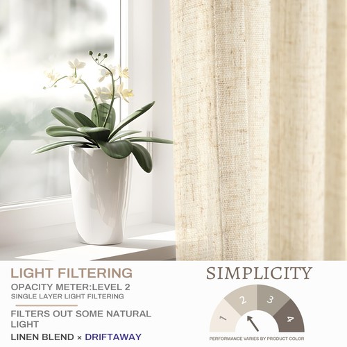 Semi Sheer Linen Curtains Natural Farmhouse Flax Boho Rustic Window Drapes 2 Pcs - Bild 30 von 41