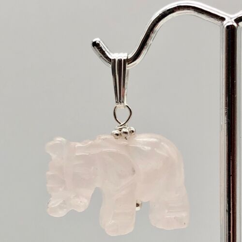Rose Quartz Elephant Pendant Necklace|Semi Precious Stone Jewelry|Silver Pendant - Picture 1 of 7