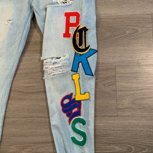 Young & Reckless Herrenjeans Größe 36 Light Wash Distressed Skinny genäht Logo - Bild 5 von 18