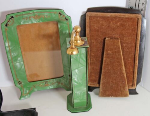 VNTG Art Deco Dresser Vanity SET 2 Frames Perfume Clock Hair Receiver READ!! - Picture 9 of 15