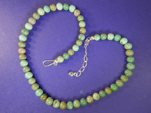 Turquoise beads 6 mm 0.925 Sterling Silver vintage 18" to 20" Necklace - Picture 4 of 5