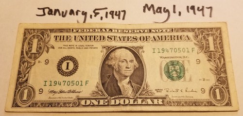 Birthday Note May 1, 1947 One Dollar Bill January 5, 1947 Serial Series 1995 I - Picture 2 of 4
