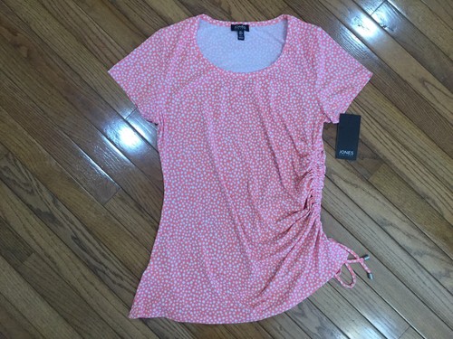 NWT Jones New York Women’s Top Blouse Ruched Side Tie Polka Dot Sz L MSRP $49