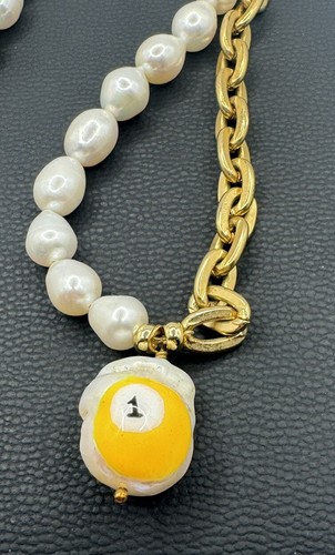 Joolz by Martha Calvo ROLL WITH IT NECKLACE Pearl Chain Gold Tone #4 - Picture 5 of 9