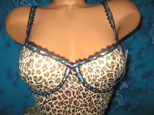 nwt Rampage Vintage Pin Up Rockabilly Leopard Print Blue Chemise Gown Babydoll M - Picture 2 of 8