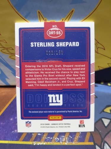 2016 Optik SP STERLING SHEPARD ROOKIE/150 TRIKOT AUFNÄHER RC NEW YORK GIANTS SELTEN - Bild 3 von 3