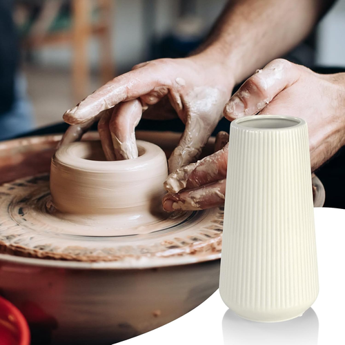 Beige Ceramic Vase, Small Cute Flower Vase for Pampas Grass, Home, Living Room, - Picture 7 of 12