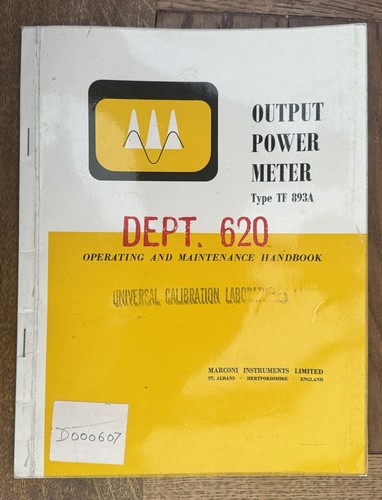 Marconi TF 893A Output Power Meter Instruction Manual