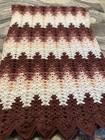 New Large Hand Crocheted Mahogany, White, Blush and Tea Rose Afghan