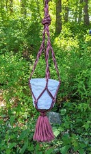 Vintage Macrame Hanging 39" Plant Holder Rope Braided BOHO Retro Maroon Pink