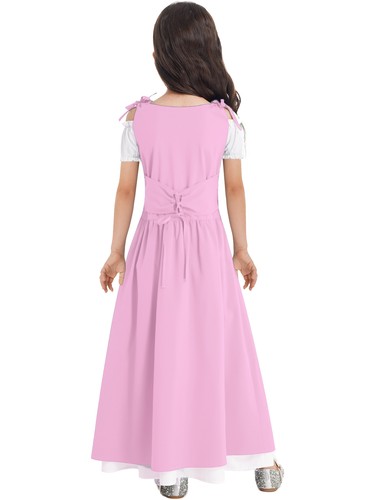 Kids Girls Medieval Princess Costume Lace-up Ruffle Renaissance Fancy Dress up - Picture 35 of 64