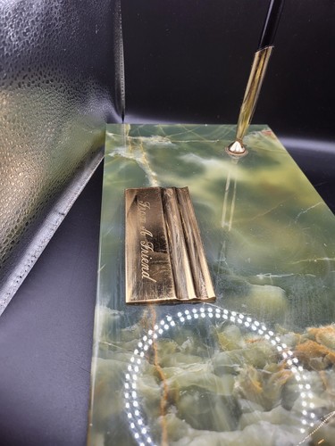 Vintage Sheaffer USA 14 K Gold Nib Fountain/ Gel  Pen Set on Marble Base - Bild 4 von 9