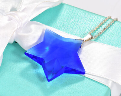 Tiffany& Co.スターネックレス Tiffany & Co Silver XL Huge Blue Crystal Star Pendant 18