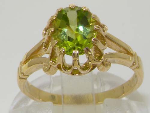 Solid 9k Yellow Gold Natural Peridot Womens Solitaire Ring - Sizes 4 to 12 - Picture 2 of 5