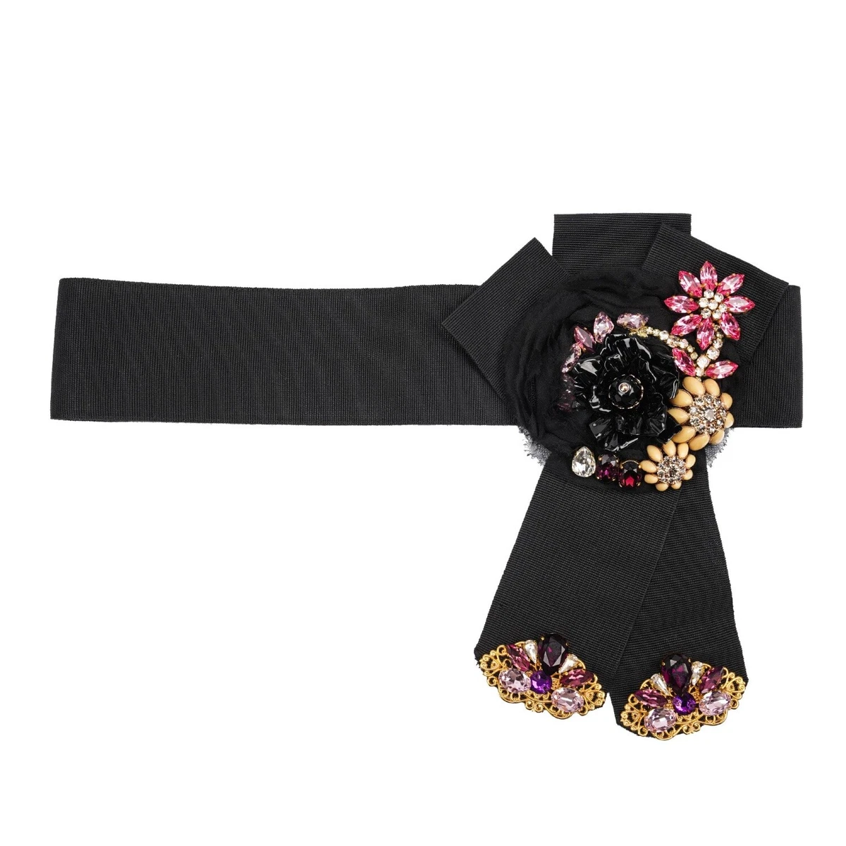 Dolce & Gabbana Black belt with Yellow and Clear Crystal Flowers embellishments. $_57.JPG?set_id=880000500F main image 3