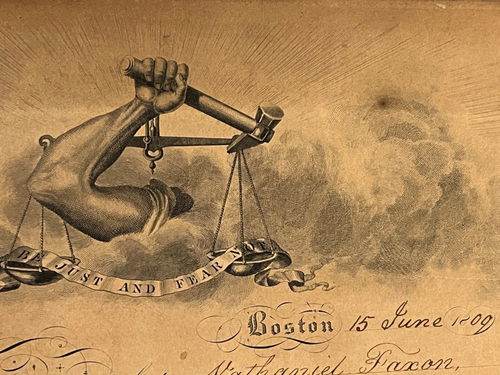 AAFA 1809 Boston MA Charitable Mechanic Association certificate Nathaniel Faxon - Picture 2 of 7
