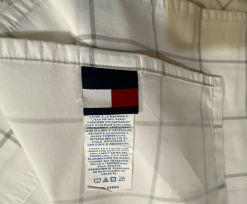 Tommy Hilfiger Windowpane 3 pc Full Sheet Set Gray Stripes White Cotton Blend - Picture 10 of 11