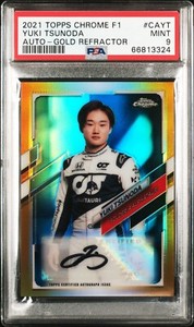 2021 Yuki Tsunoda Topps Chrome F1 Auto Gold Refractor PSA Mint 9 Rookie 35/50